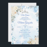 KerstFloral en Silver Snowflake Quinceanera Kaart<br><div class="desc">KerstFloral en Silver Snowflake Quinceanera Uitnodiging</div>