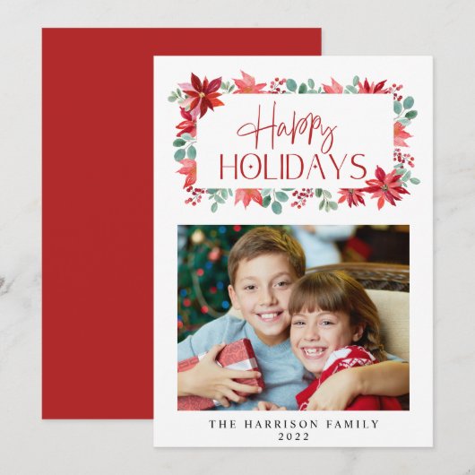 KerstFloral Eucalyptus Waterverf Foto Feestdagenkaart (Voorkant / Achterkant)