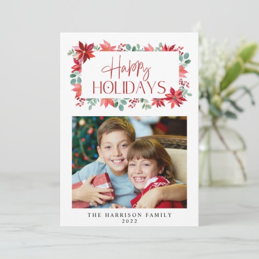 KerstFloral Eucalyptus Waterverf Foto Feestdagenkaart (Staand voorkant)