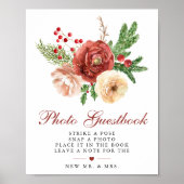 KerstFloral Foliage Weddenschap Foto Guestbook Poster (Voorkant)