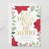 KerstFloral Gold Eat-Drink en BE Merry Party Kaart (Voorkant)