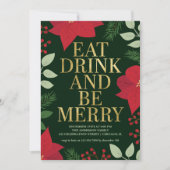 KerstFloral Gold Eat-Drink en BE Merry Party Kaart (Voorkant)