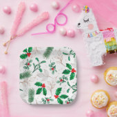 KerstFloral Greenery Festive Winter Feestdagen Papieren Bordje (Feest)