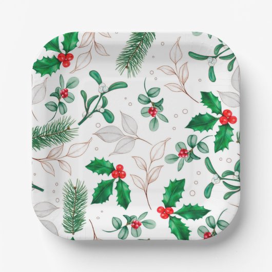 KerstFloral Greenery Festive Winter Feestdagen Papieren Bordje (Voorkant)