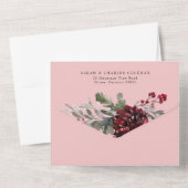 KerstFloral Greenery Waterverf Wedding All In One Uitnodiging (Achterkant)