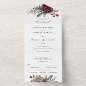 KerstFloral Greenery Waterverf Wedding All In One Uitnodiging (Binnen)