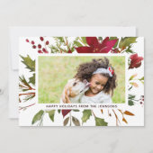 KerstFloral Holiday Fotokaart Feestdagenkaart (Voorkant)