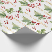 KerstFloral Holly Red Berries Cadeaupapier (Hoek)