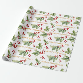 KerstFloral Holly Red Berries Cadeaupapier