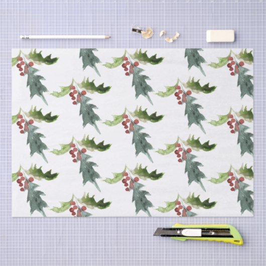 KerstFloral Holly Red Berries Tissuepapier (Craft)