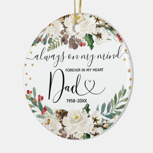 KerstFloral in liefdevol geheugen van pap Gold Keramisch Ornament (Links)