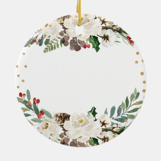 KerstFloral in liefdevol geheugen van pap Gold Keramisch Ornament (Achterkant)