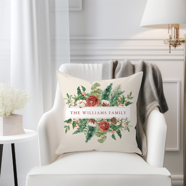 KerstFloral Kussen (Christmas Floral Throw Pillow
)