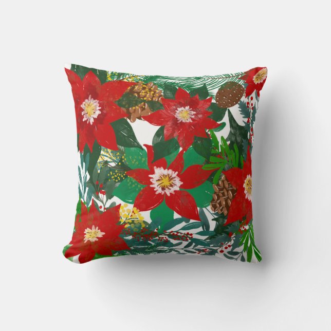 KerstFloral Leaf Art Kussen (Voorkant)