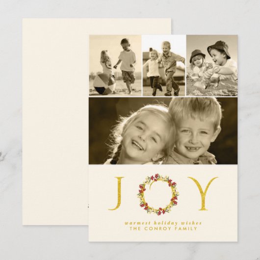KerstFloral met goudglitter-foto Collage Feestdagenkaart (Voorkant / Achterkant)