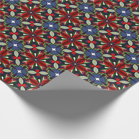 KerstFloral met rood, groen en zeemacht Cadeaupapier (Hoek)