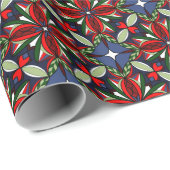 KerstFloral met rood, groen en zeemacht Cadeaupapier (Rol Hoek)
