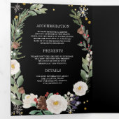 KerstFloral Monogram QR Code Black Weddenschap Drieluik Uitnodiging (Binnenzijde eerst)