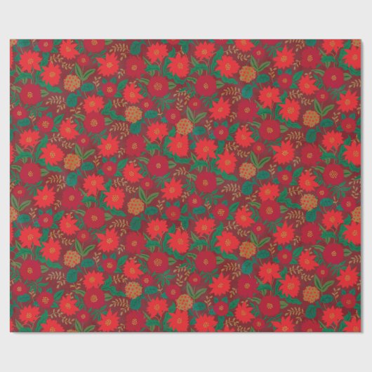 KerstFloral Poinsettia Red Gold Cadeaupapier (Vlak)