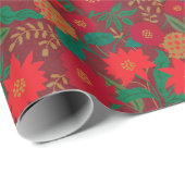 KerstFloral Poinsettia Red Gold Cadeaupapier (Rol Hoek)