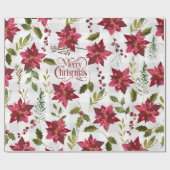 KerstFloral Poinsettia Script Typografie Cadeaupapier (Vlak)