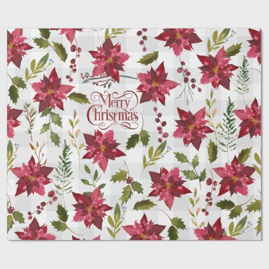 KerstFloral Poinsettia Script Typografie Cadeaupapier (Vlak)