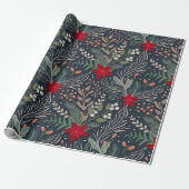 KerstFloral Poinsettia Winter Heather Cadeaupapier (Uitgerold)