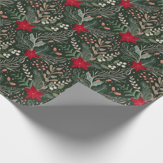 KerstFloral Poinsettia Winter Heather Wrappin Cadeaupapier (Hoek)