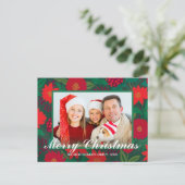 KerstFloral Red Poinsettia Green Family Foto Feestdagenkaart (Staand voorkant)