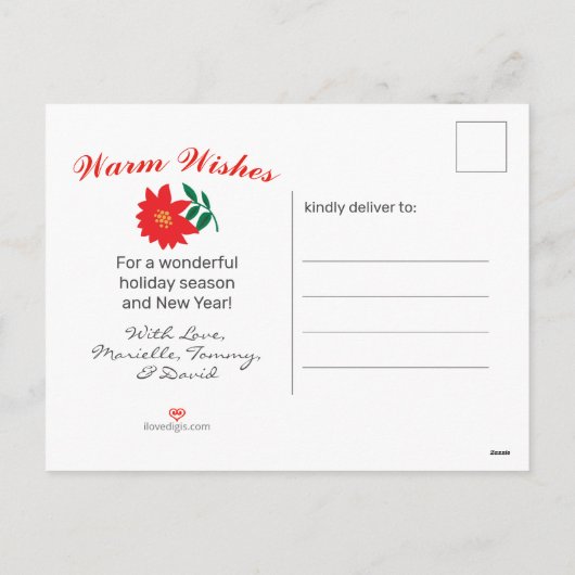 KerstFloral Red Poinsettia Green Family Foto Feestdagenkaart (Achterkant)