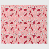 KerstFloral roze en rood Cadeaupapier (Vlak)