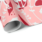 KerstFloral roze en rood Cadeaupapier (Rol Hoek)