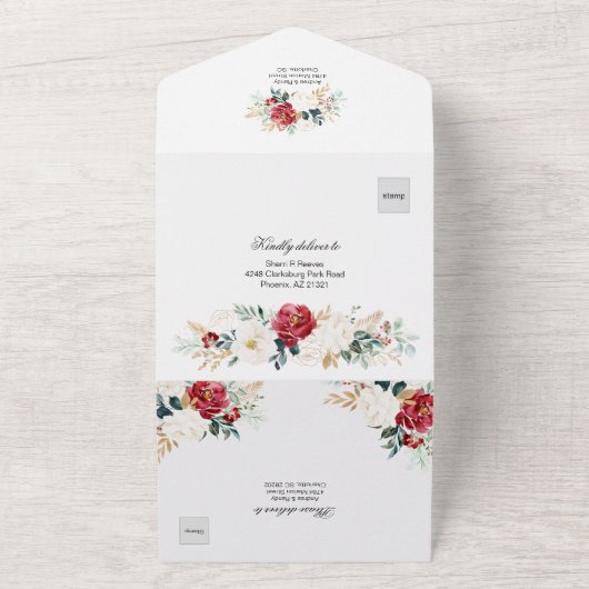 KerstFloral Seizoen trouwen All In One Uitnodiging (Buitenkant)