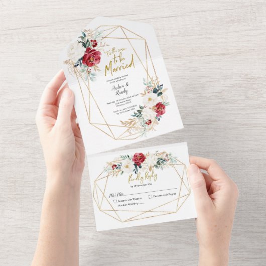 KerstFloral Seizoen trouwen All In One Uitnodiging (Afscheurbaar)