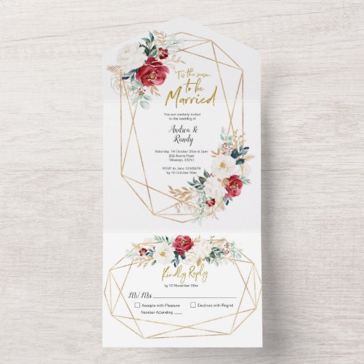 KerstFloral Seizoen trouwen All In One Uitnodiging (Binnen)