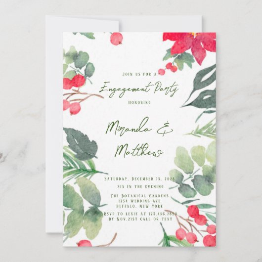 KerstFloral Verf Groene Leaf Engagement Party Kaart (Voorkant)