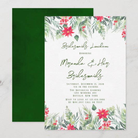 KerstFloral Verf Leaf Bridesmaids Luncheon Kaart (Voorkant / Achterkant)