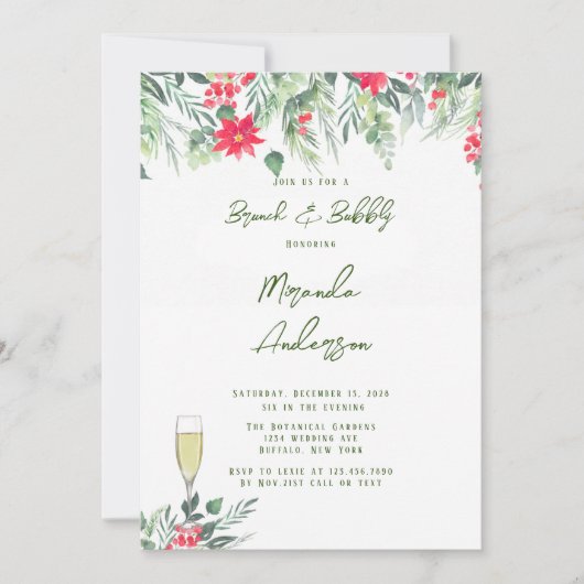 KerstFloral Verf Leaf Brunch en Bubble Kaart (Voorkant)