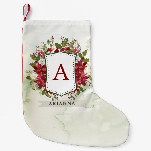 KerstFloral Waterverf Crest | Monogram Kleine Kerstsok (Voorkant)