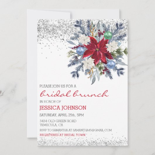 KerstFloral Winter Bridal Brunch Poinsettia Kaart (Voorkant)