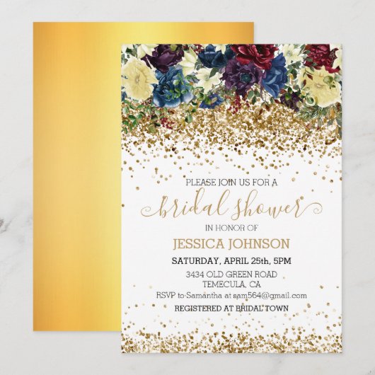 KerstFloral Winter Vrijgezellenfeest Gold Kaart (Voorkant / Achterkant)