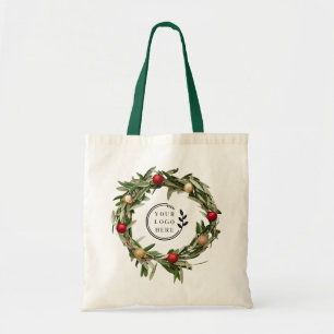 kerstFloral WreatCustom Company Logo Budget Tote Bag