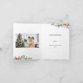kerstFloral Wreath Season's Greetings 3 Foto Feestdagen Kaart (Binnen)