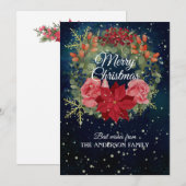 Kerstflorale waterverf met rode poinsettia feestdagenkaart (Voorkant / Achterkant)