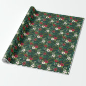KerstFlorals Floral Hunter Green Cadeaupapier (Uitgerold)