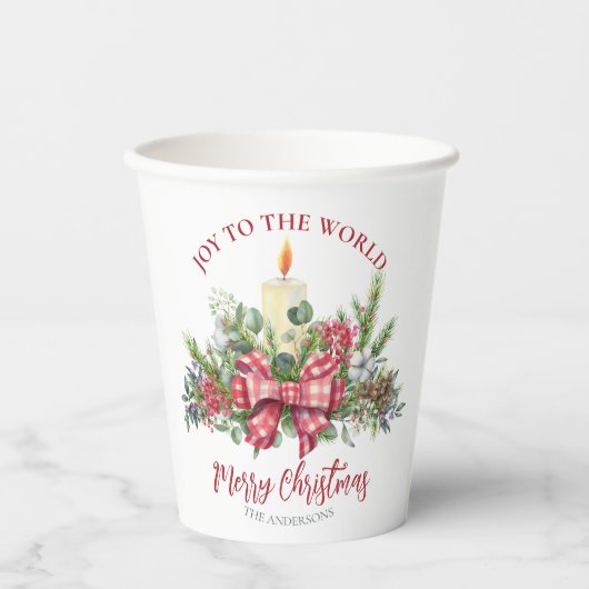 Kerstflorele Joy aan de wereld kandleboog Papieren Bekers (Voorkant)