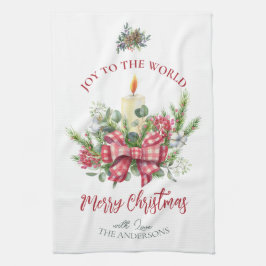 Kerstflorele Joy aan de wereld kandleboog Theedoek