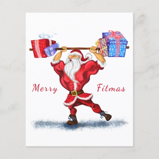 kerstflyer Bodybuilder kerstman met cadeautje Flyer (Voorkant)