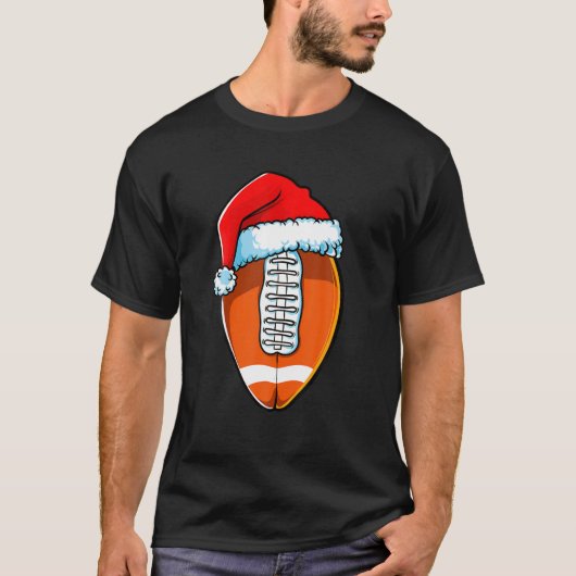 KerstFootball Funny Santa Hat Ball Mannen T-shirt (Voorkant)