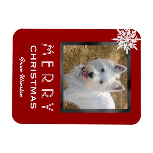 Kerstfoto 3x4-groet van de hond/het huisje magneet (Horizontaal)